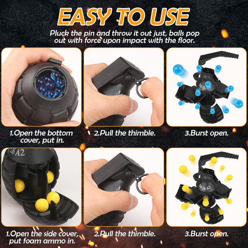 Toy-Hand Grenade for CS Battle Game,with 9 Foam Ammo Black Fun Impact Tactical CS-Grenade Toys Outdoor Team Sport for Age 14 Years Old and up and ...