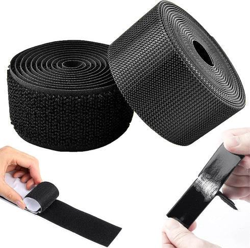 Self Adhesive Hook and Loop Strips Tape Roll, 2 Inch x 16.4 Feet Black Nylon Self Adhesive Heavy Duty Strips Fastener, Double Sided Tape Strip for...