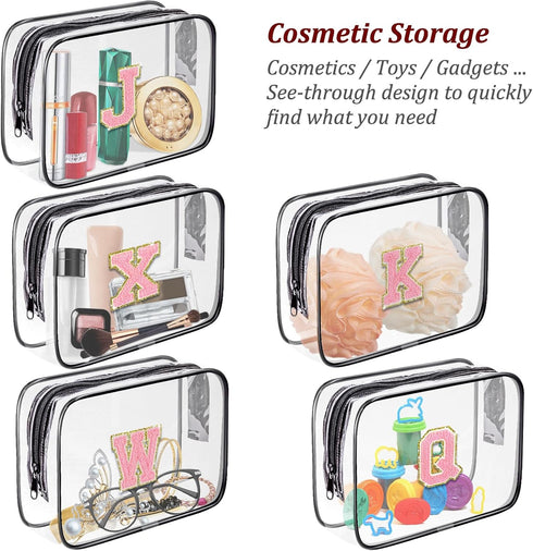 Clear Toiletry Bag,Portable Travel Toiletry Bag,Chenille Letter Cosmetic Bag with Zipper,Waterproof Makeup Bag,Cosmetic Storage Organizer for Wome...