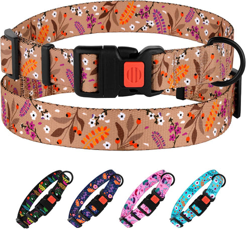 CollarDirect Floral Dog Collar Nylon Pattern Flower Print Adjustable Pet Collars for Dogs Small Medium Large Puppy (Neck Fit 12"-16", Toffee)...