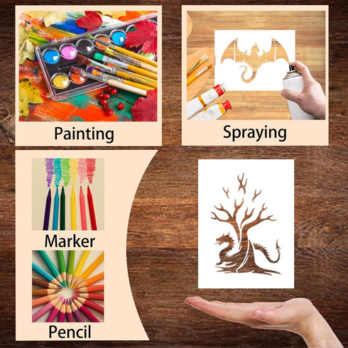 20 PCS Painting Stencils for Crafts Reusable Dragon Stencils Animal Stencils for Painting on Walls Wood Canvas Fabric Decorations DIY Projects...