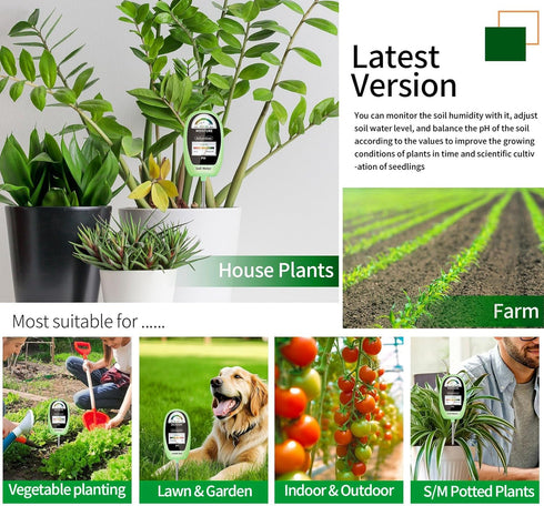 2-in-1 Soil Test Kit, Soil Moisture Meter, Soil pH Meter -Dual Dial-Simultaneously-Display Results-Soil pH Tester, Moisture Meter for House Plants...