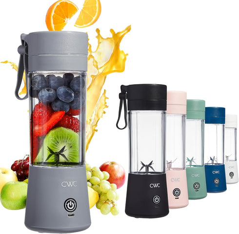 COOK WITH COLOR Mini Portable Blender - 250W Power, 12oz Capacity, Stainless Steel Blade, Wireless/USB Rechargeable, Grey...