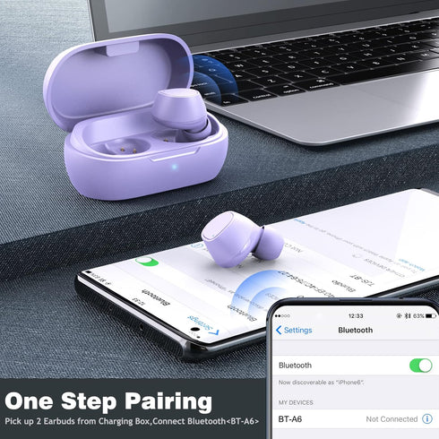 5.2 Bluetooth Headphones for Apple iPhone 15 14 Plus 13 Pro Max iPad, Small Ear Buds True Wireless Earbud Touch Control Earphone for Samsung S24 S...