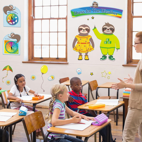 103 Pieces Weather Chart Bulletin Board Set for Classroom Dress Weather Chart for Preschool Decoration Seasonal Bulletin Board Cutout Set for 100t...