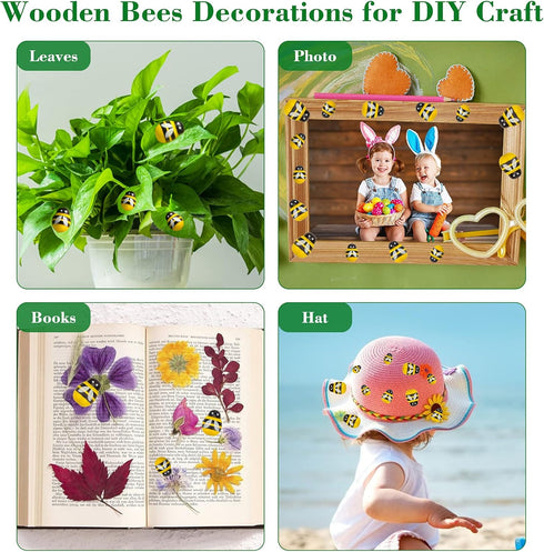 150PCS Tiny Bees Craft, 3 Size Self-Adhesive Embellishments Painted Small Bees Wood Bumble Bee Stickers for Scrapbooking Decoration and DIY Craft ...