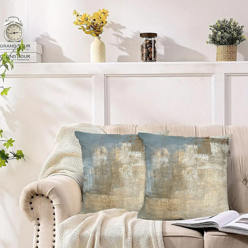 Grey and Beige Abstract Art Contemporary Pillow Cover, Modern Neutral Decorative Throw Pillows Cushion Cover for Bedroom Sofa Living Room 18 x 18 ...