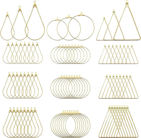 YaeYur 90Pcs K Gold Beading Earring Hoop for Jewelry Making Teardrop Round Triangle Beading Hoop Earrings Beading Hoop Earring Finding Geometric B...