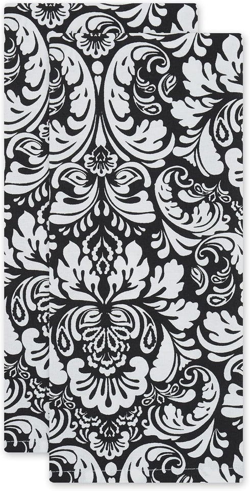 DII Cotton Dish Towel Set Damask Print, 18x28, Black, 2 Count...
