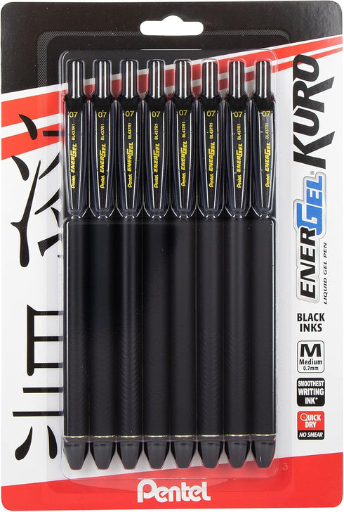 Pentel EnerGel Kuro Liquid Gel Pen, (0.7mm) Medium line, Black Ink, 8 Pack...