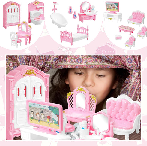 20 Pieces Doll House Furniture and Accessories Set Dollhouse Furniture Set Mini Dollhouse Furniture 1 12 Scale Bedroom Living Room Bathroom Furnit...