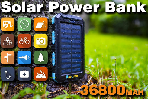 Solar Power Bank 36800mah, Solar Charger Power Bank with 18W PD 5V 3.1A outputs, IP67 Waterproof, Grade A+ Battery with LED Flashlight and Compass...