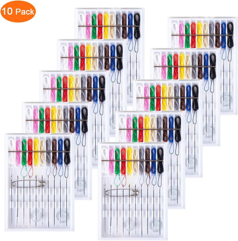 SoFire 10 Boxes Home and Travel Quick Fix Sewing Kit Pre Threaded Needle Kit, Each Box with 10 Pieces...