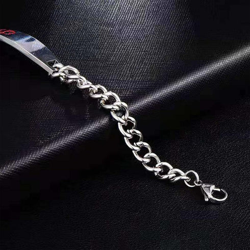Red Medical Alert Bracelet for Women Men Emergency First Aid Health Alert Engraved Adjustable Stainless Steel Chain Bracelets...