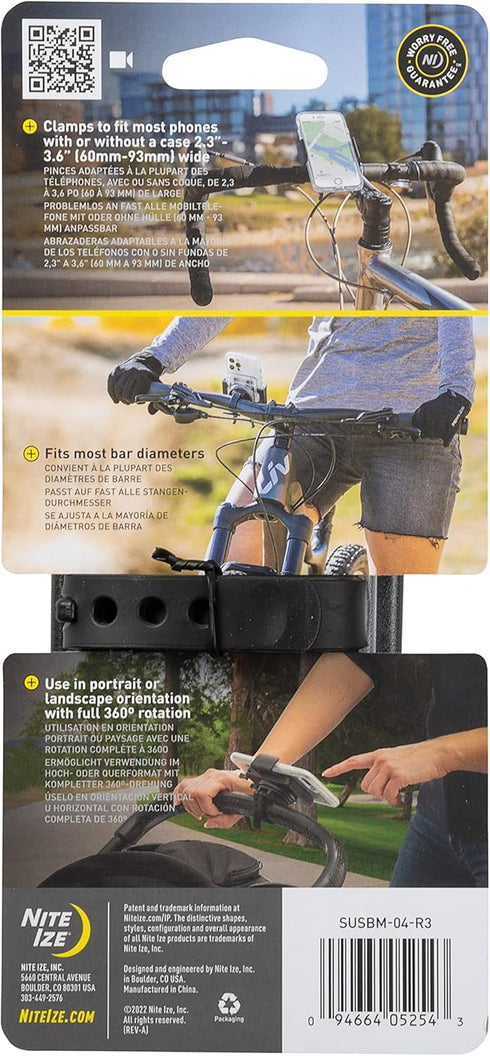 Nite Ize Squeeze Rotating Smartphone Bar Mount - Universal Phone Mount for Bike Handlebar - Phone Holder with Universal Mounting Strap - Transluce...