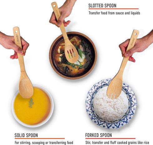 Wooden Spoons for Cooking 7-Pack – Bamboo Kitchen Utensils Set for Nonstick Cookware - Wooden Cooking Utensils Set, Wood Spatula Spoon Tongs...