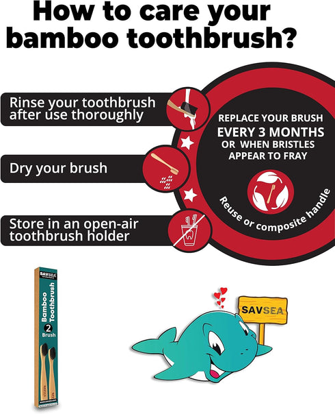 Bamboo Toothbrush Soft Bristles with Medium Bristles for Adults (2 Toothbrushes)...