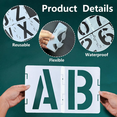 6 Inch Letter Stencils 42 Pcs ReusableTemplates Symbol Numbers Interlocking Stencil Kit Plastic Number Stencils for Wood,Wall,Paper,Fabric,Glass,S...