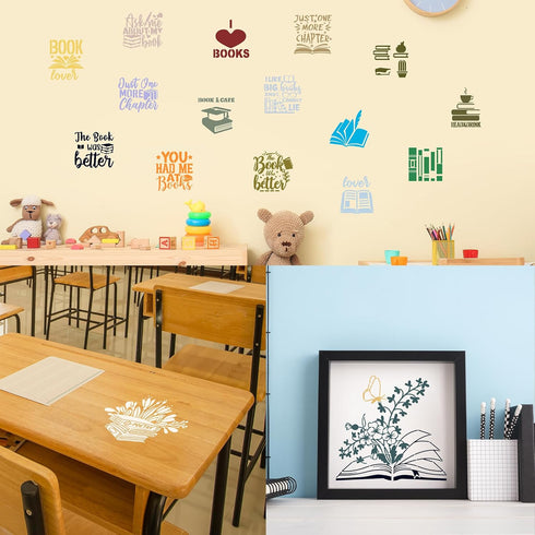 Book Flower Stencils for Painting - 24 Pcs Reusable Book Flower Floral Plants Spraying Drawing Supplies Stencils DIY Crafts Drawing Template Set f...