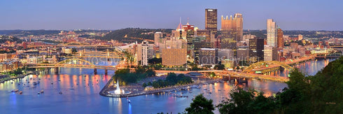 PHOTOSBYJON Pittsburgh Skyline Photo Print UNFRAMED Dusk Downtown City Color Art Print Version 11.75 inches x 36 inches Photographic Panorama Post...