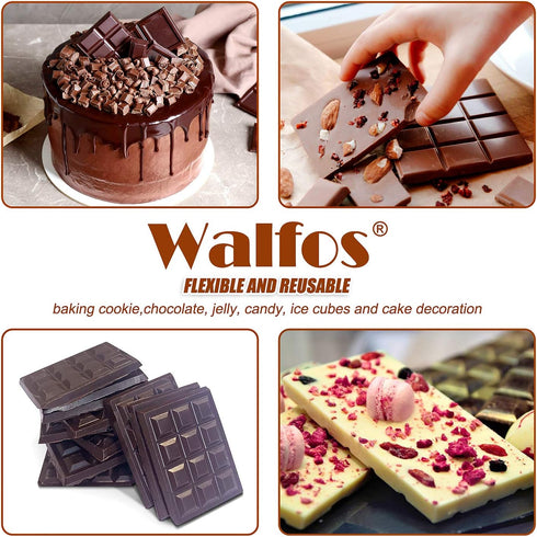 Walfos Break-Apart Chocolate Molds, Non-Stick Silicone Chocolate Bar Mold, Food Grade Candy Bar Mold, Perfect for Energy Bar, Cocoa Mini Bar, Basi...