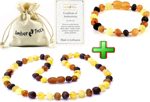 RAW Baltic Amber Necklace and Amber Bracelet - Natural Amber from Baltic Region, Genuine Amber (13in. and 5.5in.)...