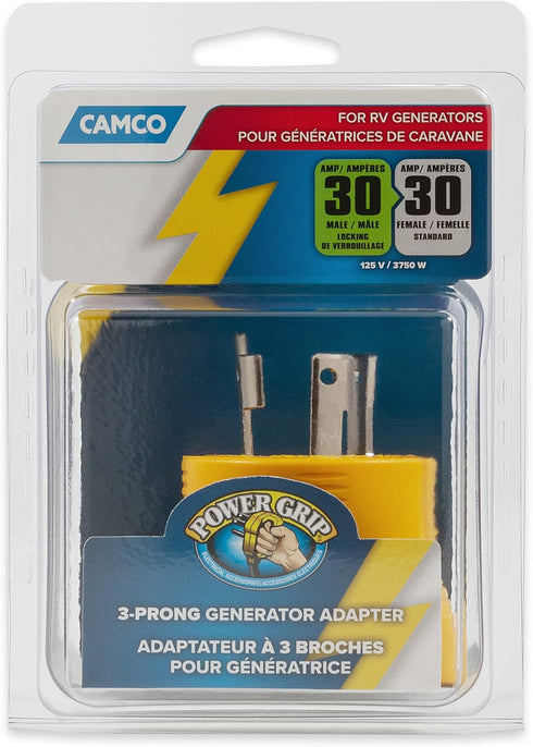 Camco Power Grip Camper/RV Generator Adapter | Features a Heavy-Duty 30 Amp Locking Male and Female Connection | Rated for 125 Volts / 3750 Watts ...