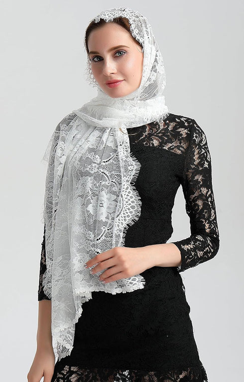 Leimandy Eyelash Lace Vintage Floral Lace Shawl Head Scarf Long Catholic Chapel Veil Mantilla Infinity Latin Mass S04...
