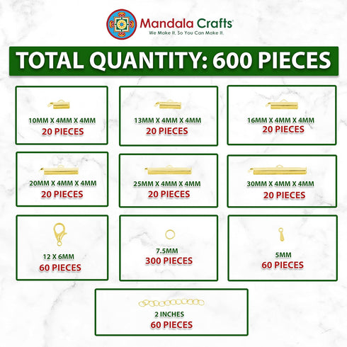 Mandala Crafts Gold Seed Beads Sliders Clasps for Jewelry Making Bead Looms - 600 PCs Slide Connectors Bars End Clasp Tubes Caps Jewelry Finding K...