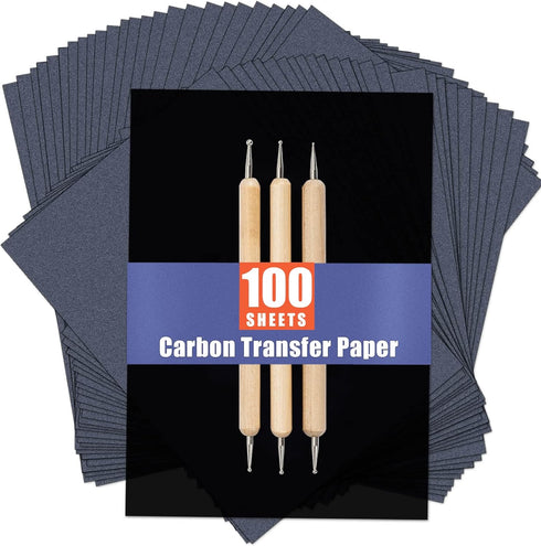 PSLER 100 Sheets Carbon Paper Sheets, Carbon Transfer Paper with 3PCS Embossing Stylus for DIY Woodworking, Paper, Canvas and Other Art Craft Surf...