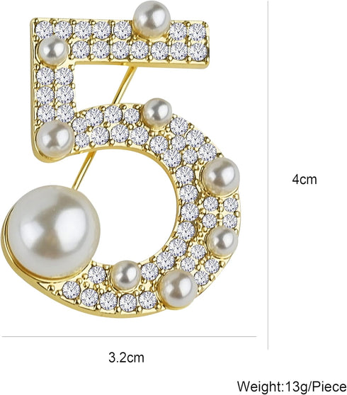 Lucky Number Five Rhinestone Bling Celebrity Fashion Jewelry Designer Inspired Statement Pin for Women...