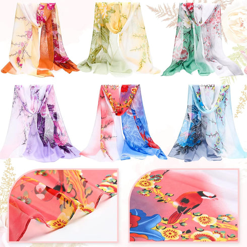 Sureio 6 Pcs Scarves for Women Lightweight Summer Floral Print Pattern Scarf for Women Dressy Long Thin Scarf Shawl(Elegant Style)...