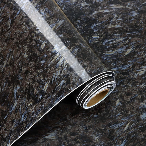 Black Granite Marble Contact Paper for Countertop Glossy Blue Gold Granite Peel and Stick Marble Wallpaper Dark Waterproof Removable Vinyl Wall Pa...