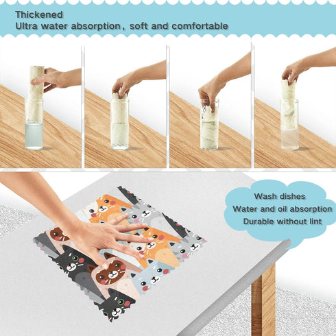Cute Cats Microfiber Reusable Cleaning Cloths Kitchen Dish Cloths Dish Rags for Washing Dishes, Animal Dish Towels Washcloths for Kitchen Drying, ...