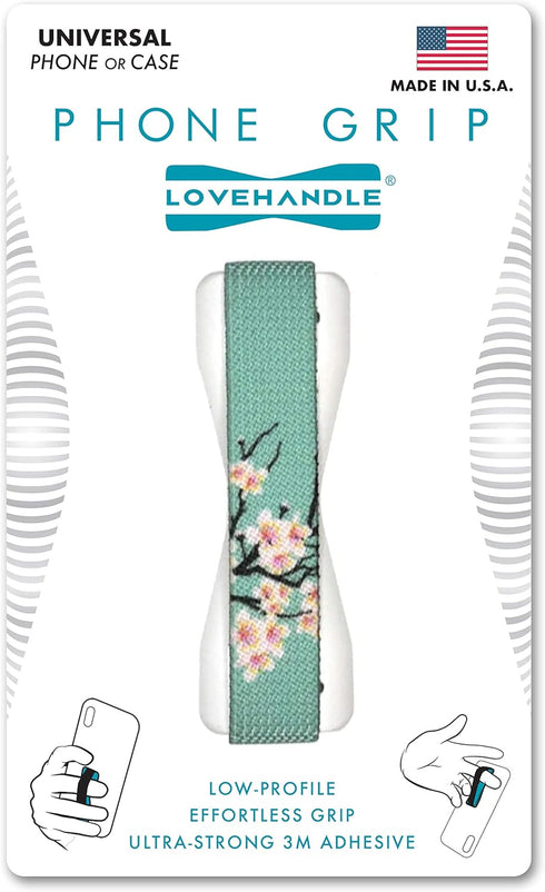 LOVEHANDLE Universal Phone Grip for Most Smartphones, Mini Tablets and Cases, Cherry Blossom Design Elastic Strap with White Base, lh-01-cherryblo...