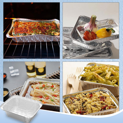 30 Pack 1 lb Rectangular Disposable Aluminum Foil Pan 16 oz Take Out Food Containers with Clear Plastic Dome Lids, for Catering, Baking, Roasting ...