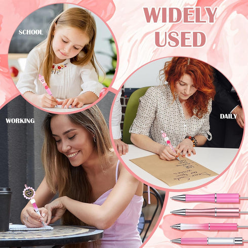 10 Pcs Pink Beadable Pen Bulk Diamond Rhinestone Beadable Pens 2 in 1 Stylus Bead Pen Empty Tube Floating DIY Pens Plastic Black Ink Ballpoint Pen...