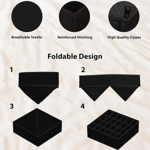 Simple Houseware 4-Pack Drawer Organizer Set - Closet Dividers for Underwear, Socks, Bras, Scarves, Ties - Foldable Non-Woven Storage Boxes, Black...