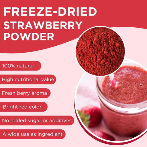 Freeze Dried Strawberry Powder For Baking (1.76 Oz) No Sugar, Pure - 100% Natural Freeze Dried Strawberries for Smoothies - Sustainably Grown, Glu...