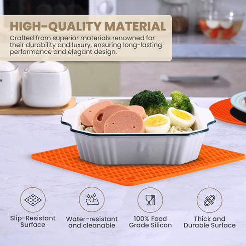 Silicone Trivets for Hot Dishes - Heat Resistant Mats for Countertops, Multipurpose Non-Slip Hot Pads for Kitchen Potholders, Jar Opener, Spoon Ho...