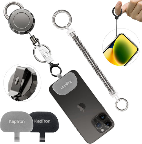 Kaptron Theft and Drop Protection Phone Tether - 30” Safety Retractable Phone Clip, Anti-Drop Travel Clip, Universal Retractable Phone Lanyard wit...