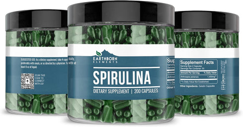 Earthborn Elements Spirulina 200 Capsules, Pure & Undiluted, No Additives...
