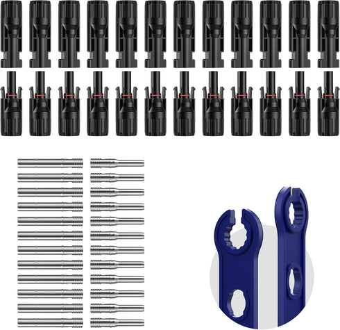 12 Pairs Solar Panel Connectors, IP67 Waterproof, 1000V 30A, 24PCS Solar Connectors (Male & Female) + 24PCS Solar Connector Pins (Male & Female) +...