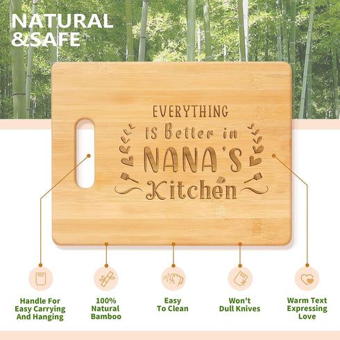 Nana's Kitchen Custom-Engraved Bamboo Cutting Board – A Personalized and Unique Mother’s Day or Christmas Gift for Grandma from Granddaughter or G...