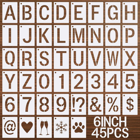 BAMIDELE 6 Inch Letter Stencils and Numbers, 45 Pcs Plastic Alphabet Stencils, Reusable Spray Paint Lettering Drawing Template for Painting on Woo...