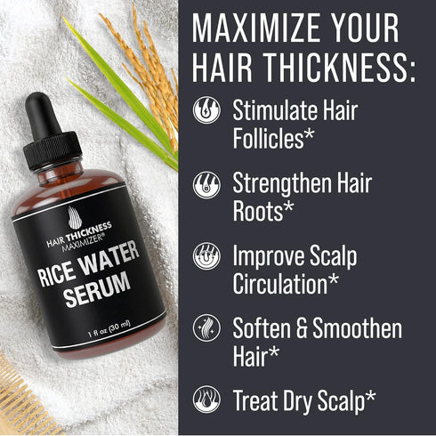 Rice Water for Hair Growth Serum. Fermented Rice Serum For Hair Loss Prevention, Hair Thickness, Split End Therapy. Ideal Topical Scalp Treatment ...