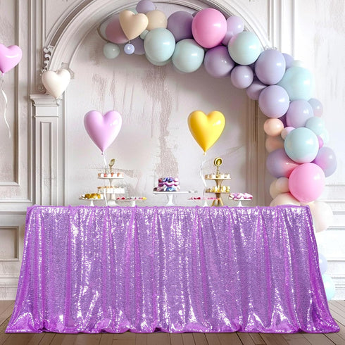 Poise3EHome Lavender Sequin Tablecloth 50×72 Inch Rectangle Sparkly Fabric Table Cover Overlay for Wedding Birthday Party Christmas Holiday Baby S...