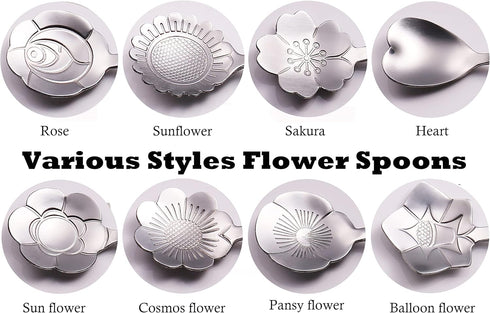 9 Pcs Flower Spoon Coffee Teaspoon Set, ESRISE Stainless Steel Tea Spoon for Tea Party Decorations (Silver)...