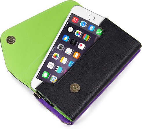 Clutch Wallet with Wristlet and Crossbody Strap for Smartphones or Phablets up to 5.7 Inch - Carrying Case - Frustration-Free Packaging - Black an...