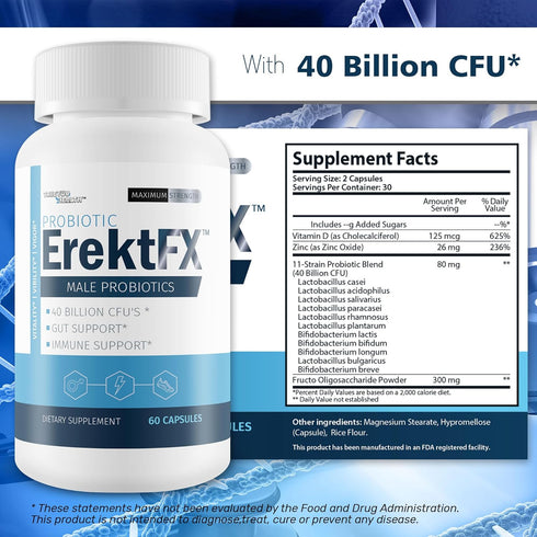 Probiotic ErektFx - Male Probiotics - Lift Your Gut Health to Support Your Overall Mind & Body - Over 40 Billion CFU’s of Probiotics Formulated fo...